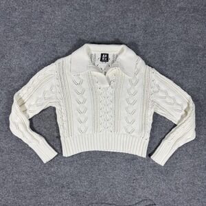 Alp N Rock Sweater Womens Small White Knit Karin Collared‎ Pullover Cotton